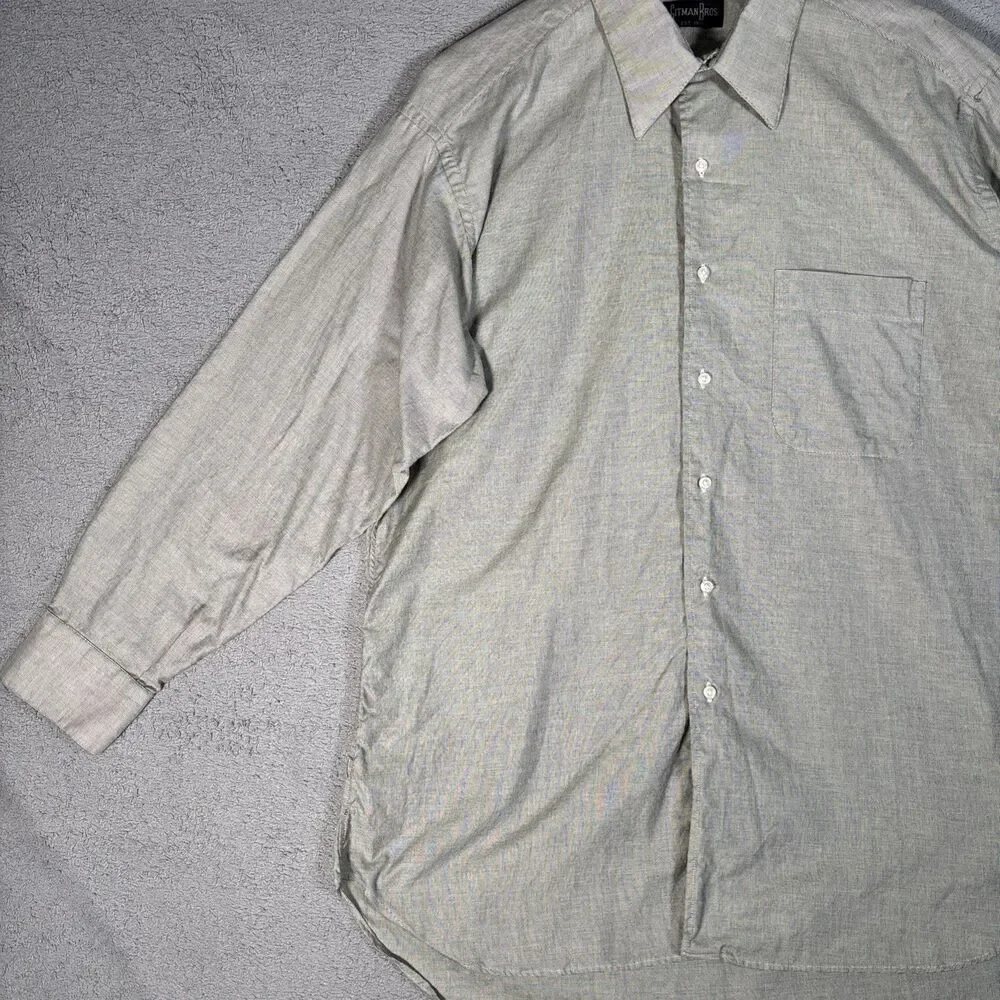 Gitman Brothers Shirt Men's Size 17 33 Button Up‎ Gray Check Plaid Made in USA